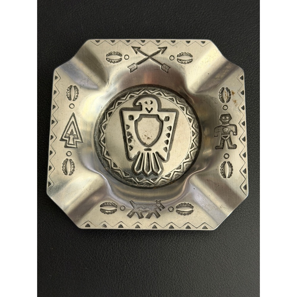 Vintage Thunderbird Ashtray Metal Silver Tone Southwestern